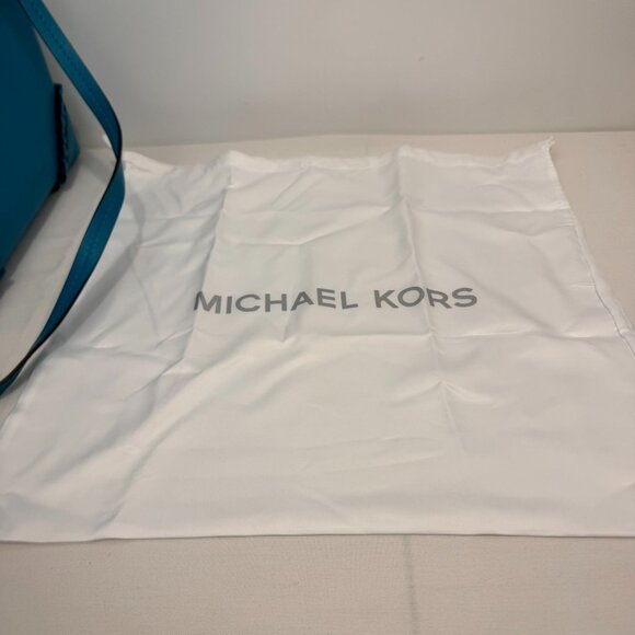 Michael Kors Teal Leather Handbag With Ruffled Accents & Adjustable Strap - Picture 13 of 14